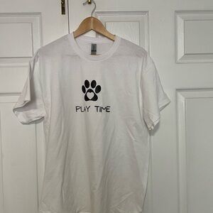 Gildan White unisex Play Time' pet lovers tshirt - S -M -L -XL